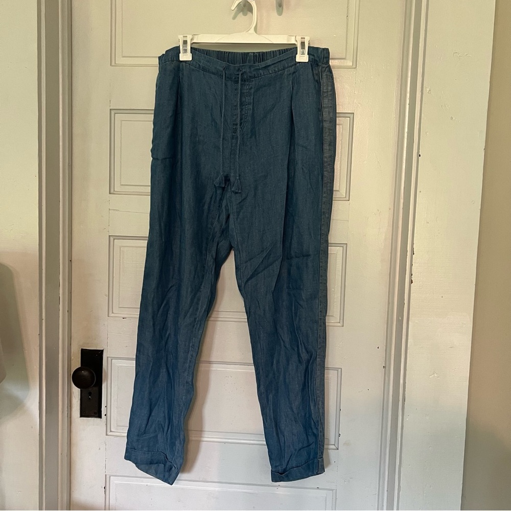 Matilda Jane Womens Tie Waist Pocket Cuffed Chambray Pants